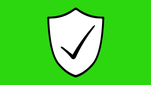 动画保护盾图标激活 抵抗互联网杀毒 黑色和白色画 在绿色的铬键背景 — 图库视频影像