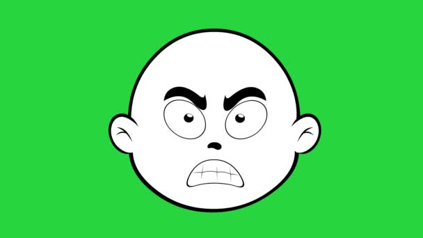 Zeichentrickfigur Emoticon Animation Mit Wütendem Gesichtsausdruck Auf Einem Grünen Chrom — Stockvideo
