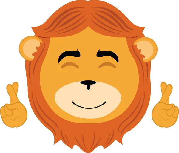 Vector Illustration Face Lion Animal Cartoon Crossing Fingers Hands Asking — Stock Vector