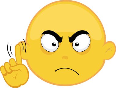 Çizgi film karakteri sarı yüzünün vektör illüstrasyon simgesi, el, onaylanmamış bir jest yapıyor