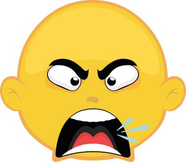 Vektör çizimi sarı çizgi film karakteri bağırması ve kızgın bir ifade.