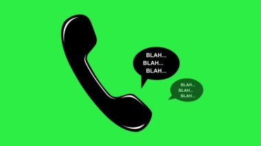 Konuşma baloncukları içeren animasyon telefon simgesi. Metin vs. Yeşil renkli anahtar arka planda.