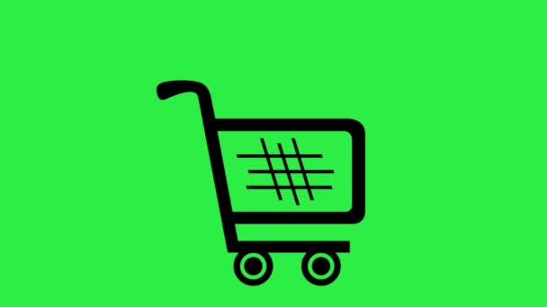ショッピングカートとコインブラックのシルエットアイコンアニメーショングリーンのクロマキーの背景 — ストック動画