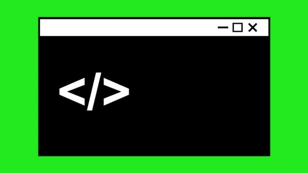 緑のクロマキーの背景にスクリプトコードを持つビデオアニメーションCmd端子のアイコン — ストック動画