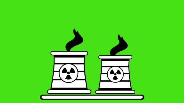 工业烟囱的动画图标 烟雾在运动 画在黑色和白色 在绿色的彩色键背景上 — 图库视频影像
