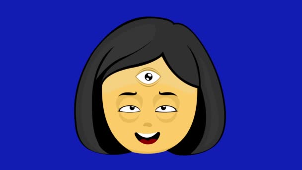 Animation Emoticon Frau Gesicht Der Zeichentrickfigur Gelb Glückliche Farbe Zwinkert — Stockvideo