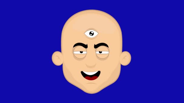 Videoanimation Zeichentrickfigur Gesicht Eines Glatzköpfigen Mannes Mit Einem Blinkenden Dritten — Stockvideo