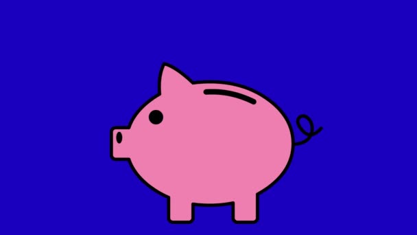 Animacja Wideo Skarbonki Oszczędzanie Monet Tle Niebieskiego Klucza Chroma — Wideo stockowe