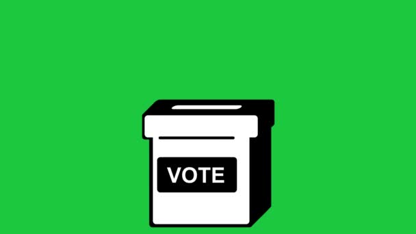 投票箱のアニメーションと1枚の紙が白黒で描かれています 緑のクロマキーの背景に — ストック動画