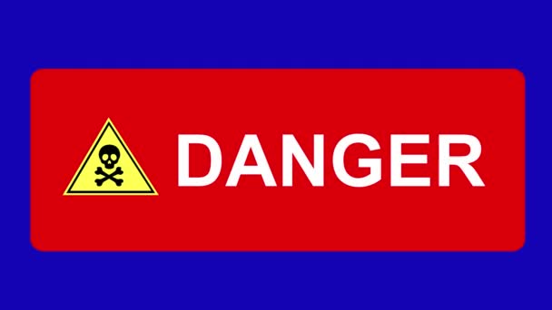 Иконка Текста Опасного Анимации Предупреждающий Череп Синем Фоне Ключа Хромы — стоковое видео