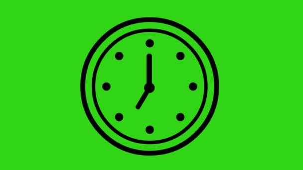 時計が針を動かし緑色のクロマキーを背景にした動画アニメーションの黒いアイコン — ストック動画