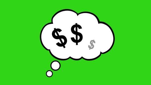 Video Animasyon Bulutu Düşünce Dolar Işaretleri Para Hakkında Düşünme Kavramında — Stok video