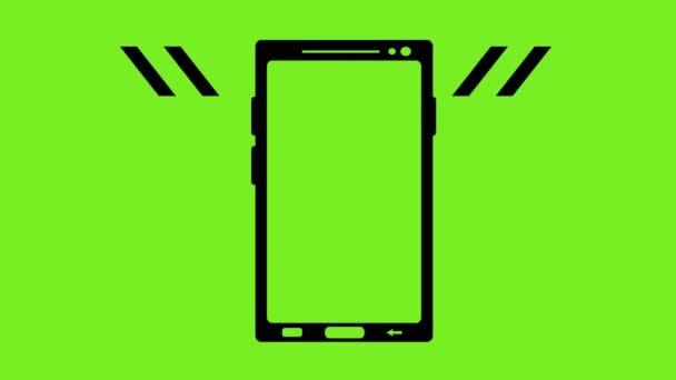 Videoanimatie Zwart Pictogram Van Mobiele Telefoon Trillingsmodus Een Groene Chroma — Stockvideo