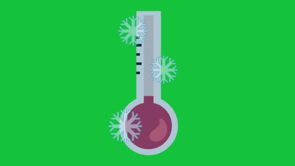 Animation Vidéo Thermomètre Abaissant Température Gelant Gel Sur Fond Vert — Video