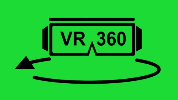 Видео Анимация Черная Иконка Виртуальных Очков 360 Градусов Вращающаяся Стрелка — стоковое видео