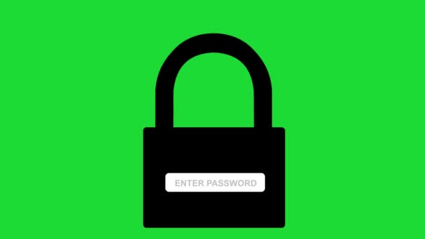 Video Animation Icon Locking Opening Password Green Chroma Key Background — Stock Video