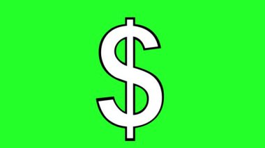 Siyah beyaz çizilmiş dolar işaretinin video animasyonu. Yeşil krom anahtar arka planında