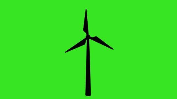 Animace Videa Ikona Černé Siluety Větrného Mlýna Zeleném Pozadí Chroma — Stock video