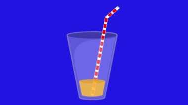 Video animasyonu mavi bir krom anahtar arka planda samanla portakal suyu içiyor.