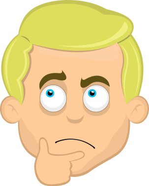 Mavi gözlü sarışın bir adamın vektör çizim yüzü ve düşünceli ya da şüpheli bir ifade.