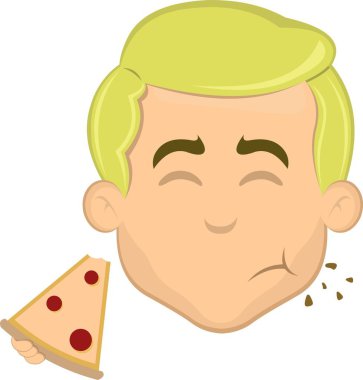 Bir dilim pizza yiyen sarışın adamın vektör çizim yüzü.
