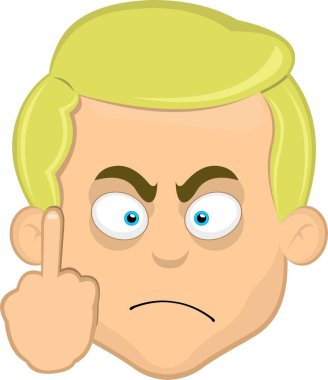 vector illustration face of cartoon blond man and blue eyes making a fuck you gesture with his hand