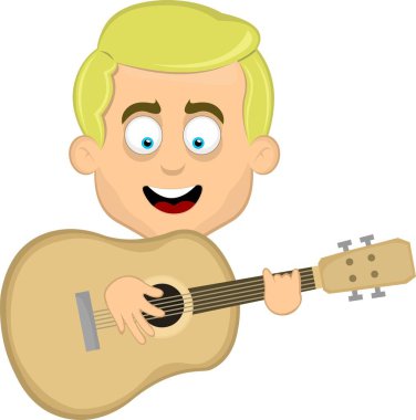 Mavi gözlü, gitar çalan sarışın bir adamın vektör çizimi.