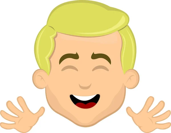 Vector Illustration Face Blonde Man Cartoon Cheerful Waving His Hands — Stock Vector