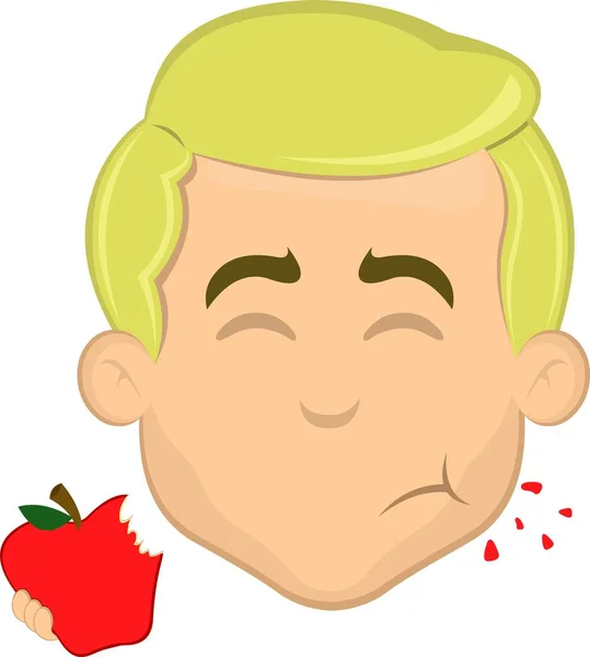 Illustration Vectorielle Dessin Animé Blond Homme Visage Manger Une Pomme — Image vectorielle