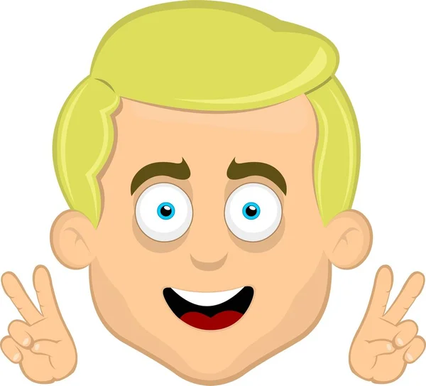 Vector Illustration Face Blond Cartoon Man Blue Eyes Making Classic — Stock Vector