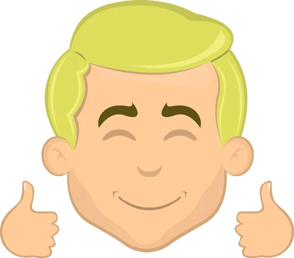 Vector Illustration Face Blond Man Cartoon Cheerful Hands Thumbs — Stock Vector