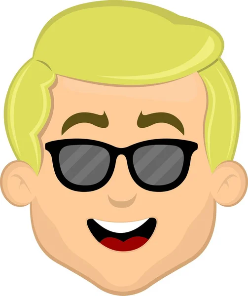 Vector Illustration Face Cartoon Blond Man Sunglasses Cheerful Expression — Stock Vector