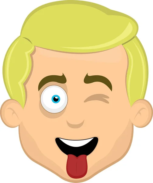 Vector Illustration Face Man Cartoon Winking Tongue Out — Stock Vector