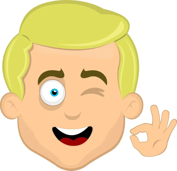 Vector Illustration Face Man Cartoon Blonde Blue Eyes Winking His — Stock Vector