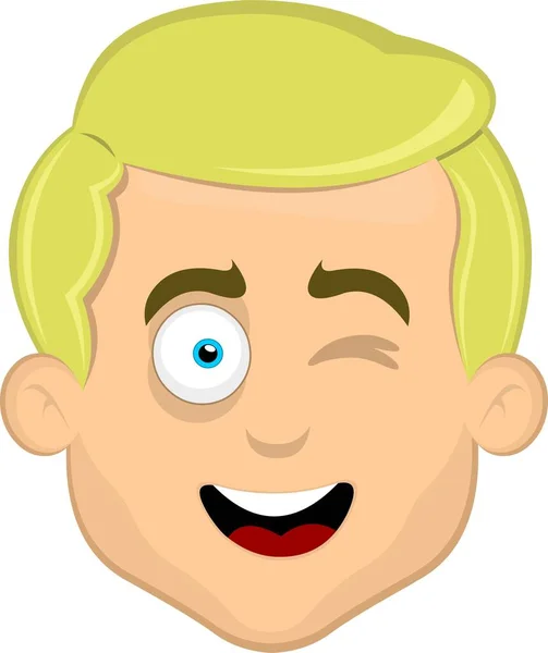 Vector Illustration Face Blond Cartoon Man Blue Eyes Winking — Stock Vector
