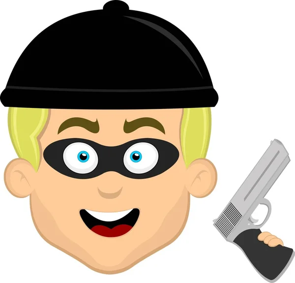 Vektorové Ilustrace Tvář Zloděj Kreslené Maskou Vlněným Kloboukem Střelnou Zbraní — Stockový vektor