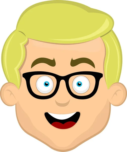 Vector Illustration Face Blond Man Blue Eyes Nerd Glasses Cheerful — Stock Vector