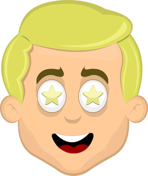 Vector Illustration Face Blonde Man Cartoon Amazed Stars Eyes — Stock Vector