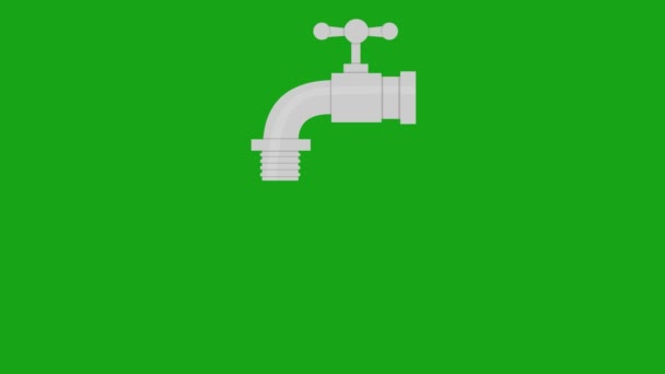 緑のクロマキーを背景に水が滴り落ちるビデオアニメの蛇口 — ストック動画