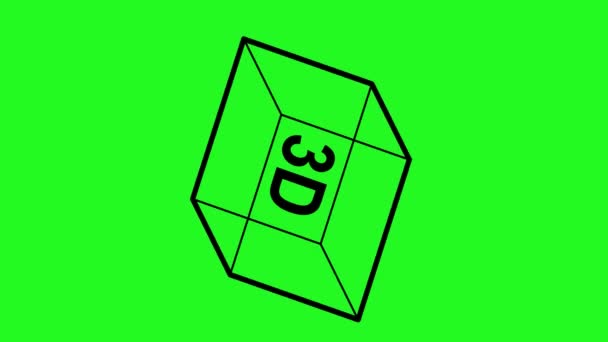 视频动画3D立方体图标旋转在同一条线上 在三维概念 在绿色的彩色键背景上 — 图库视频影像