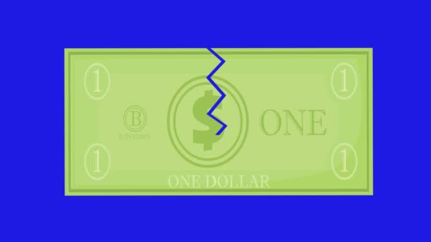 Video Animation Dollar Bill Breaking Half Concept Economic Crisis Blue — Stock Video