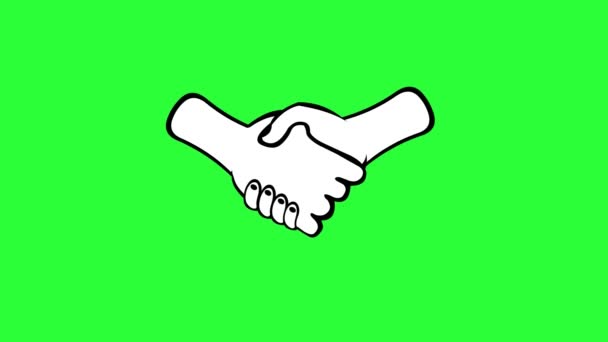 Video Drawing Animation Greeting Hands Shaking Drawn Black White Green — Stock Video