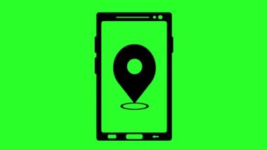 yeşil renkli anahtar arkaplan üzerindeki video animasyon simgesi cep telefonu ve GPS (küresel konumlandırma sistemi) sembolü