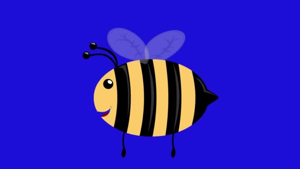 动画片中蜜蜂昆虫动翅膀的动画 蓝色的色键背景 — 图库视频影像