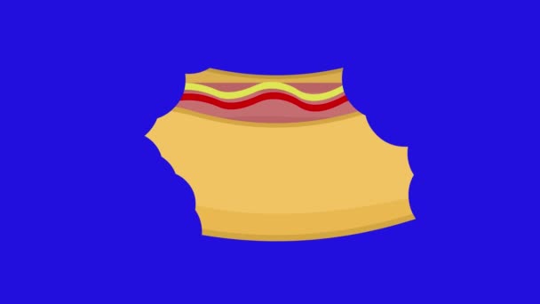 Bouchées Animation Manger Hot Dog Sur Fond Bleu Chroma Clé — Video