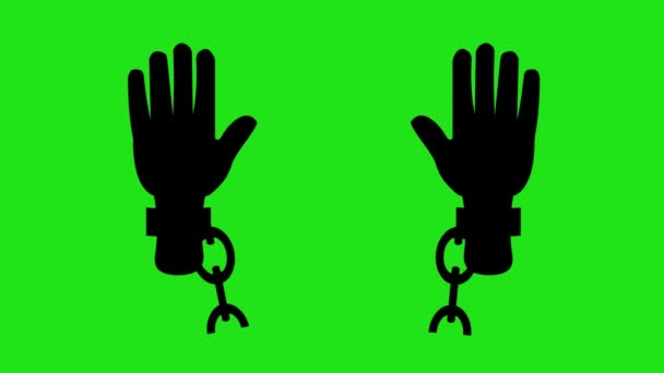 Video Animace Ikona Černá Silueta Ruce Karikatura Lámání Řetězů Zeleném — Stock video