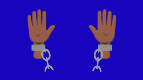 Videoanimation Brauner Hände Die Ketten Brechen Auf Blauem Hintergrund Der — Stockvideo