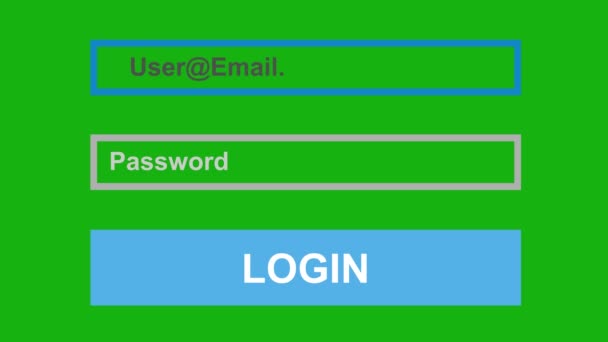 视频动画图标不正确的用户和密码Logiin 在绿色的彩色键背景上 — 图库视频影像