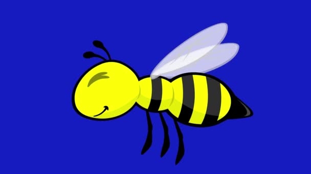 动动翅膀的卡通黄蜂昆虫的视频动画 蓝色的色键背景 — 图库视频影像