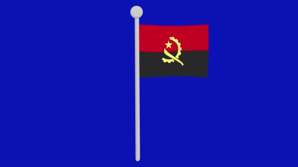 Animação Vídeo Bandeira Angolana Acenando Pólo Fundo Chave Croma Azul — Vídeo de Stock